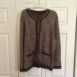 Dana Buchman Women’s L/XL Brown Speckled Cardigan with Velvet Detailing F1.